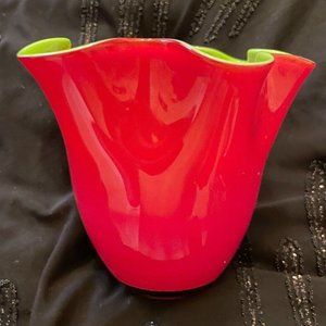 Handkerchief Style Art Glass Vase in Red and Green two tone